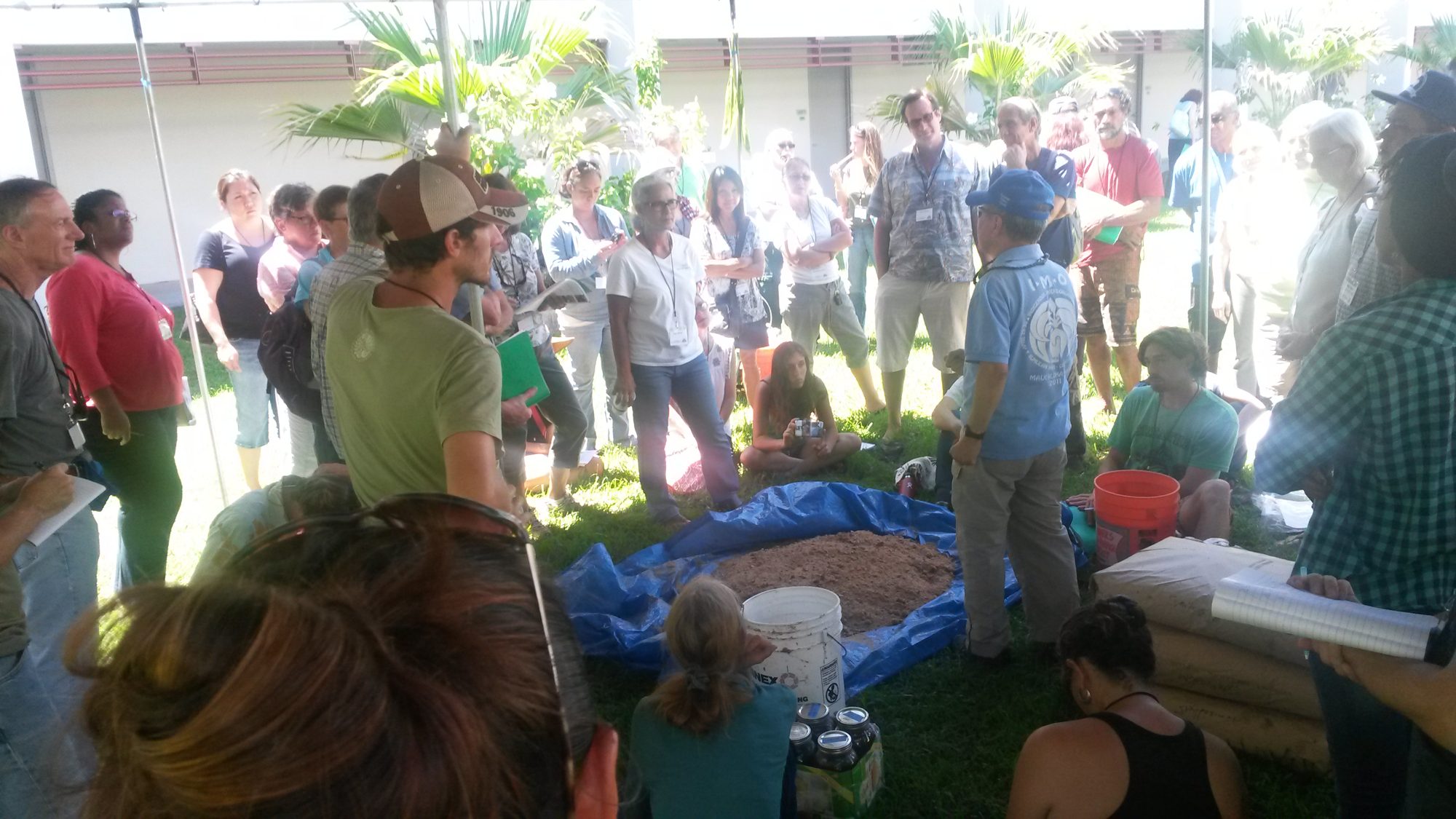 The Microbes (IMO) station: wheat mill run on a tarp, Thursday.
